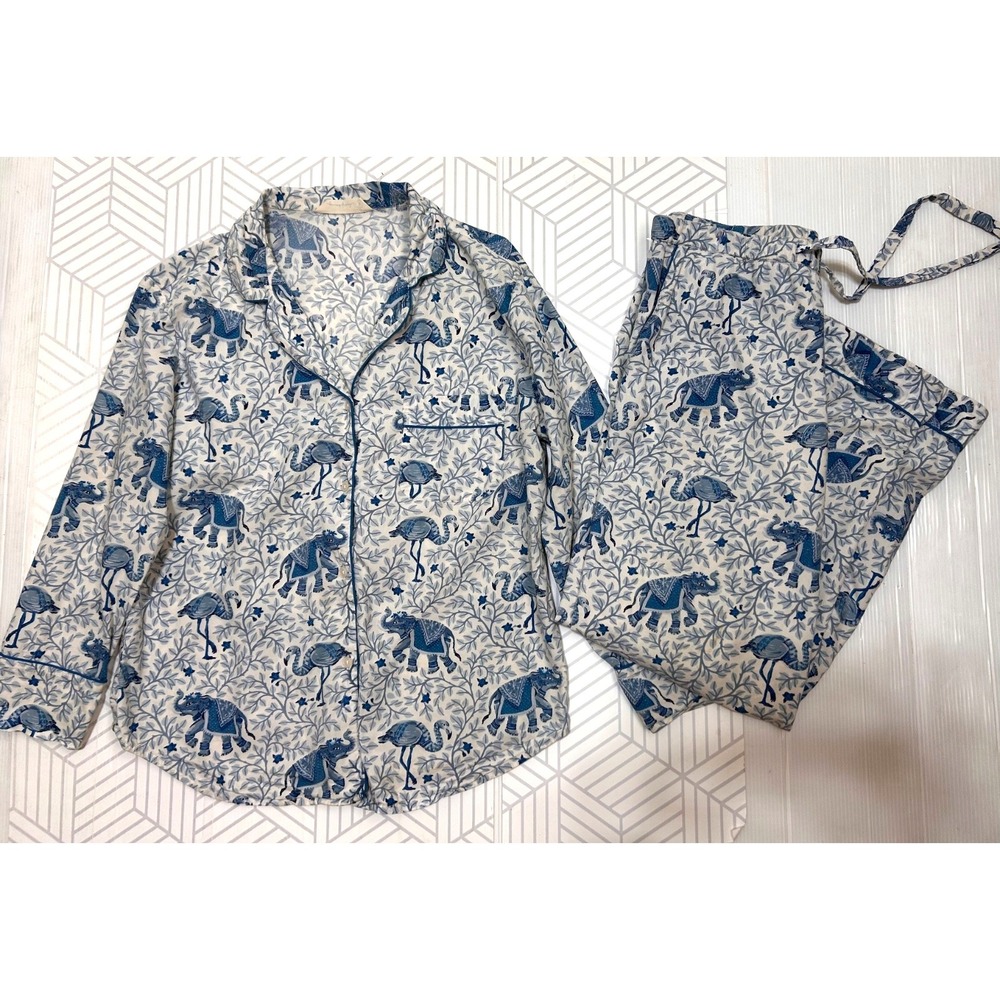 Printfresh size Small Pajama Pants Bottoms Elephant Flamingo Pockets Blue FLAW g